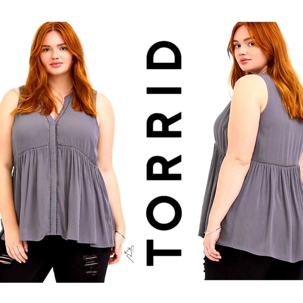 Torrid Grey 5x Button down Babydoll Sleeveless Top NWOT